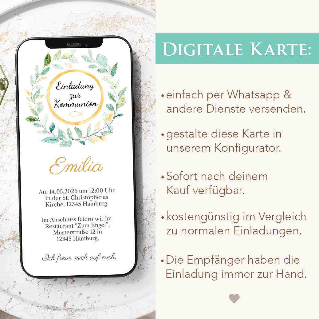 Einladungskarte zur Kommunion Herzensprojekt Manufaktur
