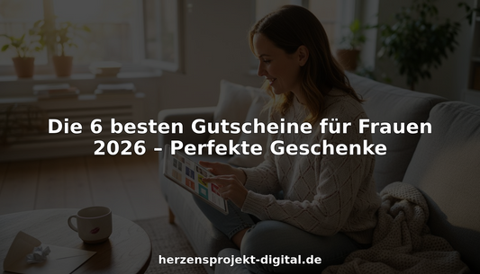 Eine Frau stöbert gemütlich zu Hause auf ihrem Tablet nach passenden Geschenkgutscheinen.