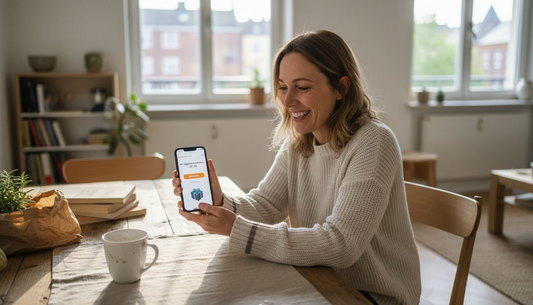 Eine Frau löst auf ihrem Smartphone einen digitalen Gutschein ein.