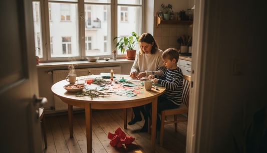 Aus einer spontanen Idee heraus setzt sich die Familie zusammen und bastelt gemeinsam Weihnachtsgeschenke.