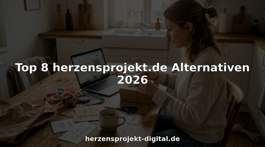 Eine Frau stellt am Küchentisch eine individuelle Geschenkbox zusammen.