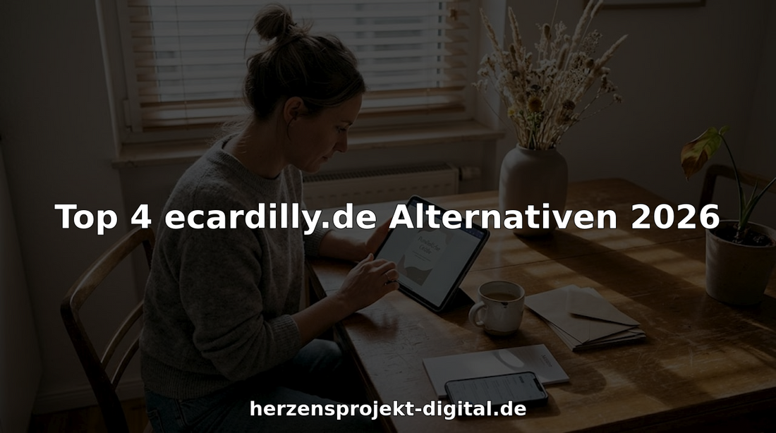 Eine Frau gestaltet von zu Hause aus digitale Grußkarten.