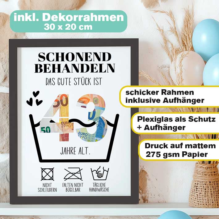Geldgeschenk 43. Geburtstag im Rahmen merchOne