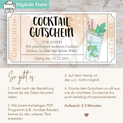 Cocktail Gutscheinvorlage Herzensprojekt Manufaktur
