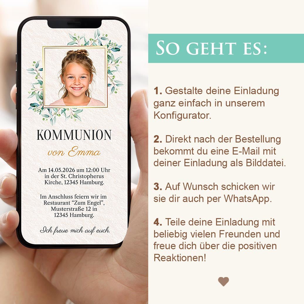 Einladungskarte zur Kommunion Herzensprojekt Manufaktur