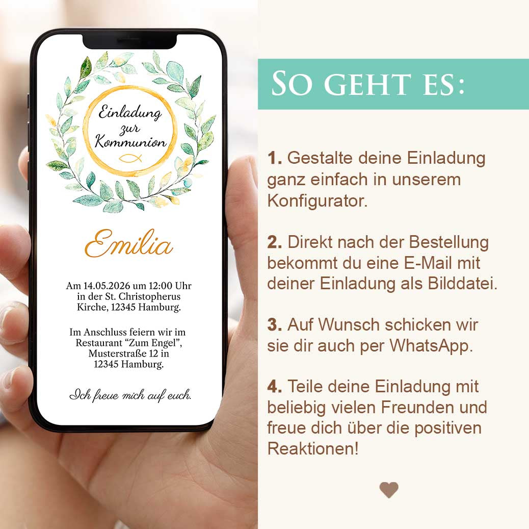 Einladungskarte zur Kommunion Herzensprojekt Manufaktur