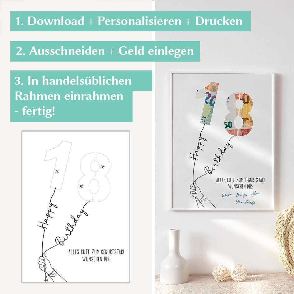 Geldgeschenk 18. Geburtstag Mädchen Herzensprojekt Manufaktur
