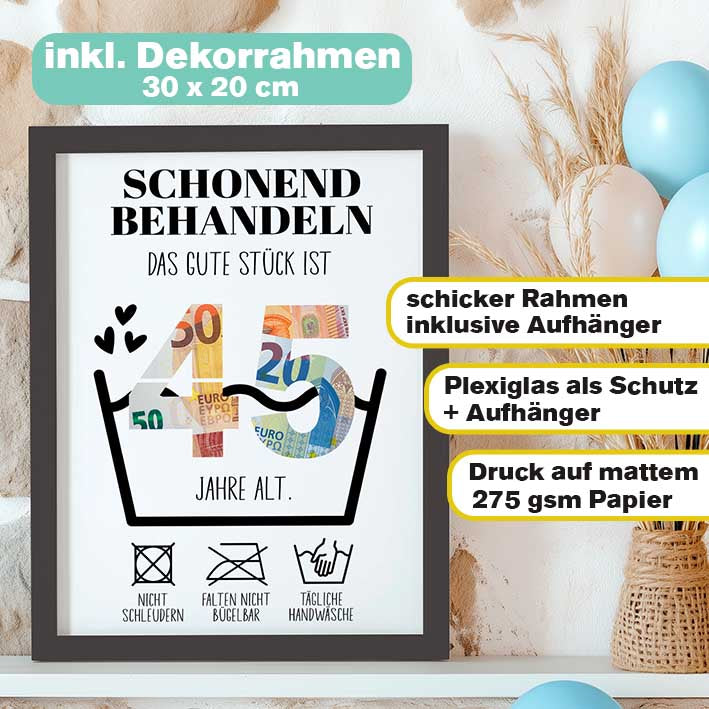 Geldgeschenk 45. Geburtstag im Rahmen merchOne