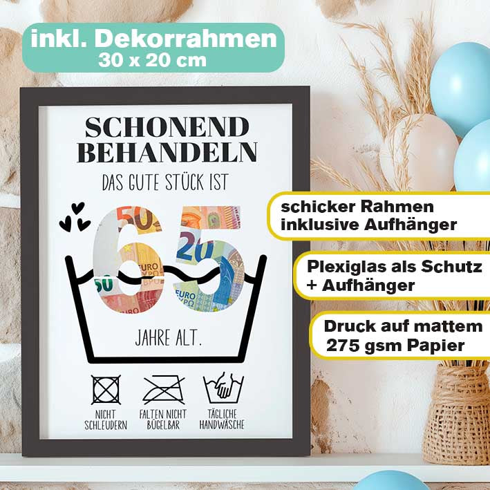 Geldgeschenk 65. Geburtstag im Rahmen merchOne