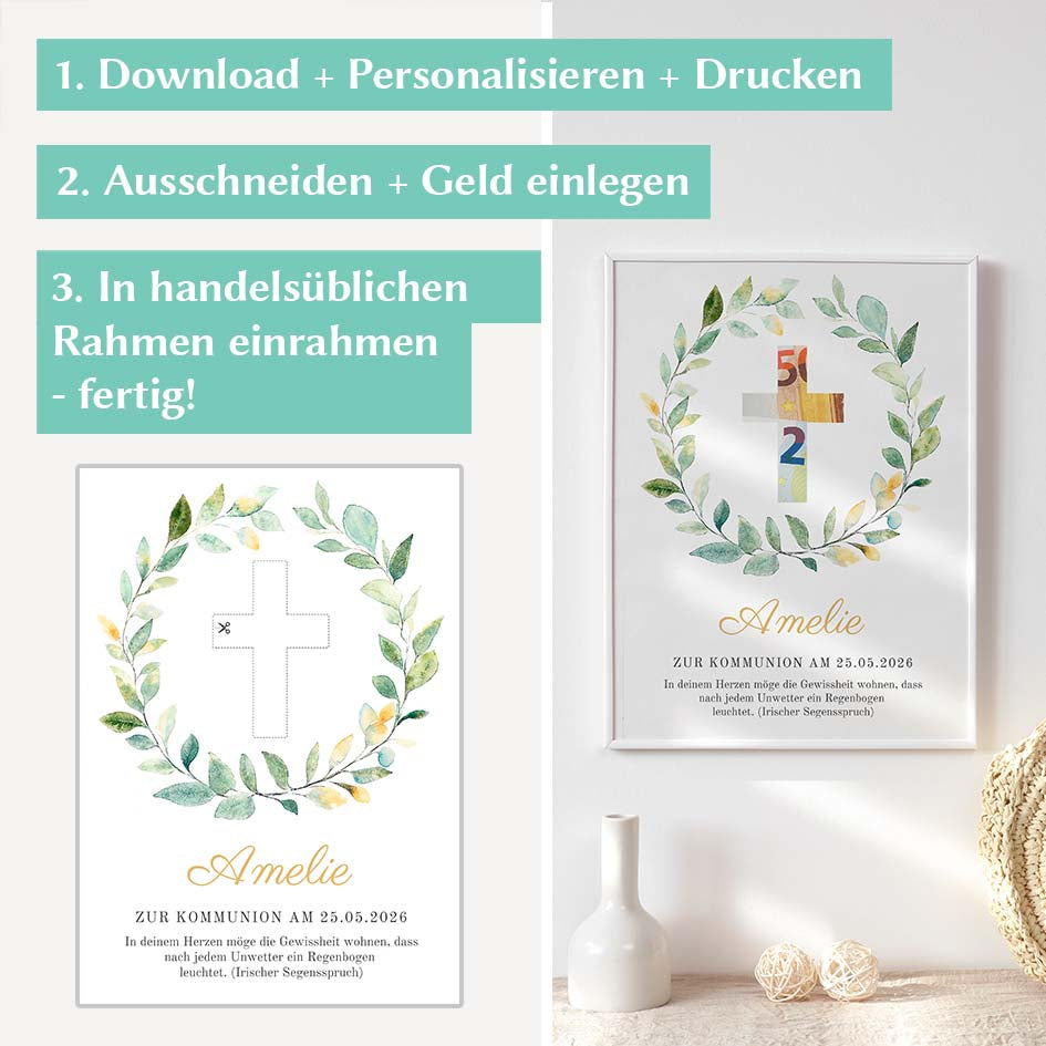 Geldgeschenk zur Kommunion basteln Herzensprojekt Manufaktur