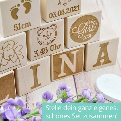 Holzwürfel zur Geburt Herzensprojekt Manufaktur