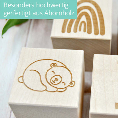 Holzwürfel zur Geburt Herzensprojekt Manufaktur