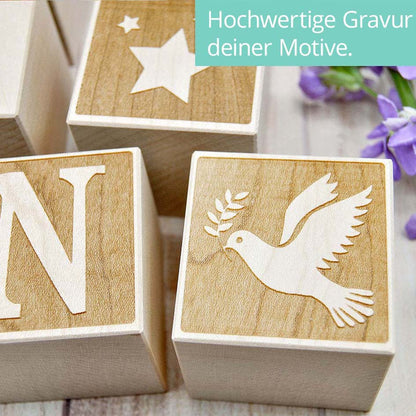 Holzwürfel zur Geburt Herzensprojekt Manufaktur