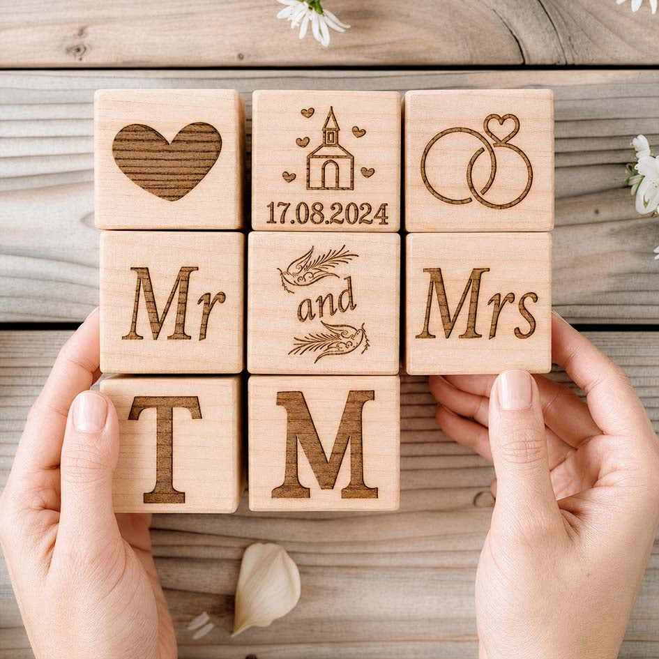 Holzwürfel zur Hochzeit