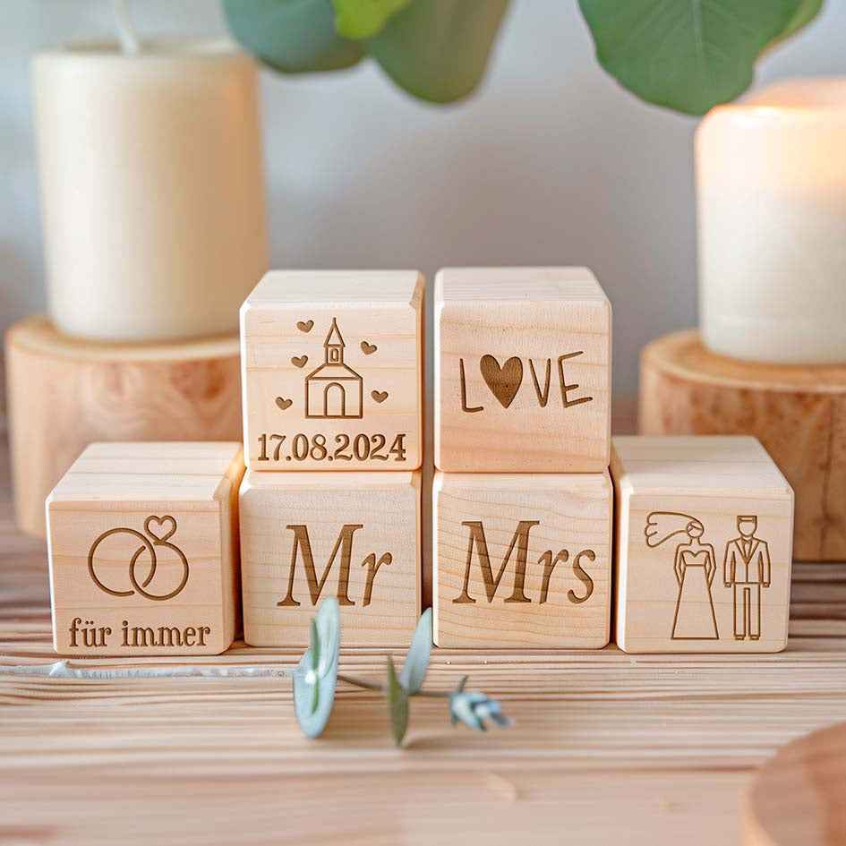 Holzwürfel zur Hochzeit